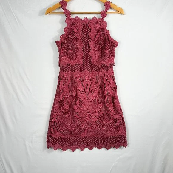 Topshop Lace Fitted Dress Sleeveless Size 2 Dusty Pink